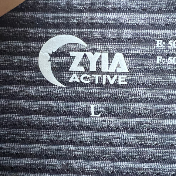 ZYIA ACTIVE Women's L Gray Black Perforated Mesh Stretch Nylon Gym Active Shirt - Picture 4 of 6